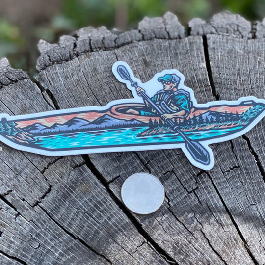 Kayaker Lake View Sticker