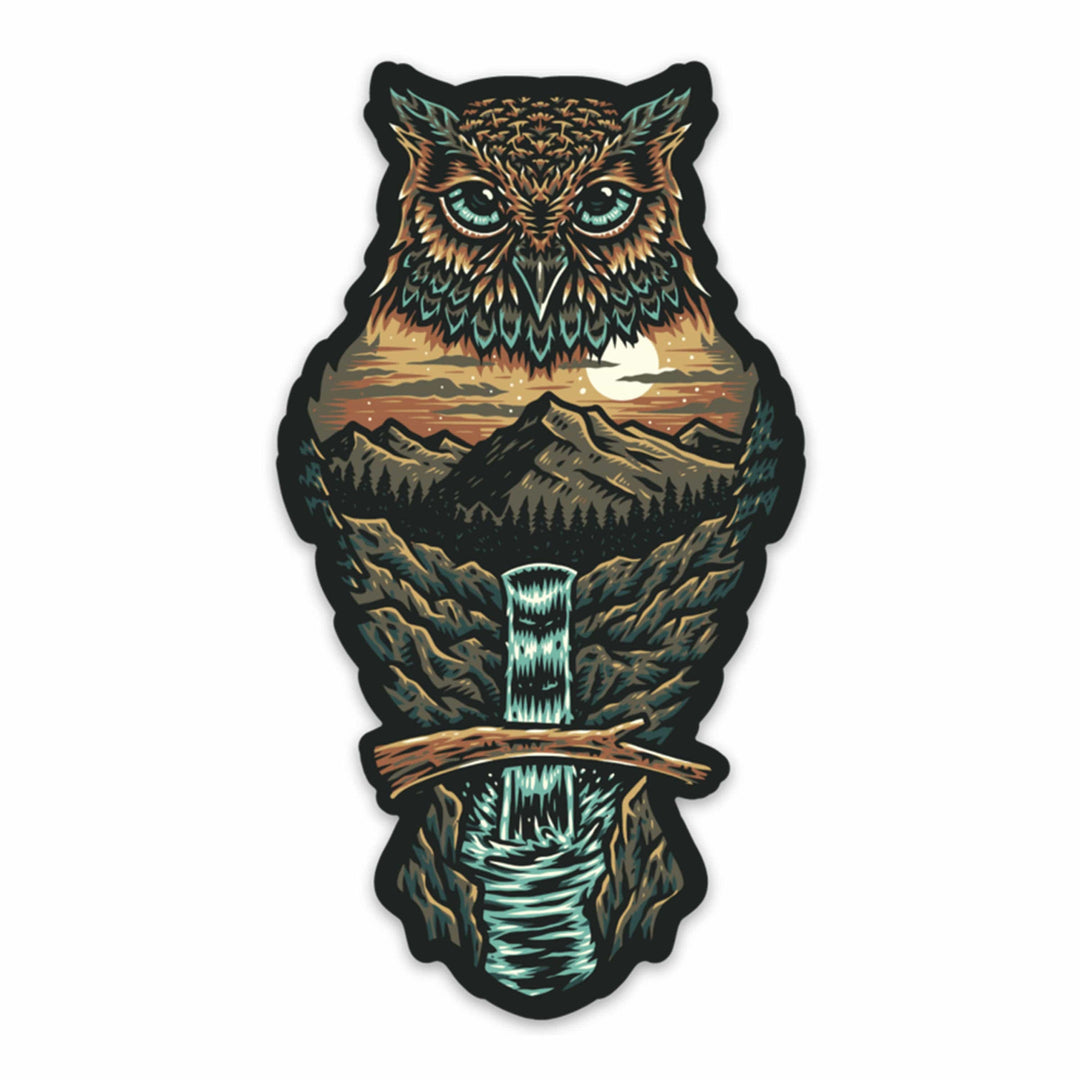 Owl Waterfall View Sticker